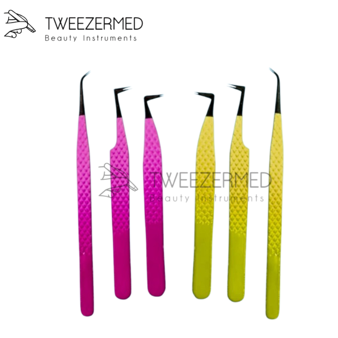 6 Pcs Lash Tweezer Pro Kit – Yellow & Pink Dual Set by TweezerMed