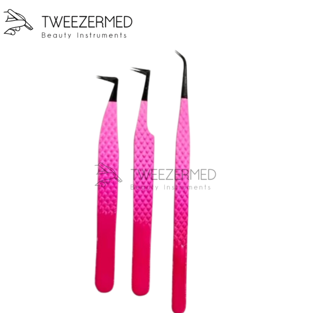 3 Pcs Dual Shade Pink & White Lash Tweezer Set – Limited Edition by TweezerMed