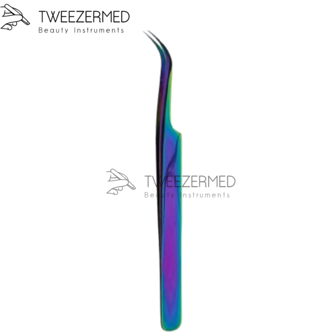 Multi-Plasma Titanium Eyelash Tweezer – Pro Lash Tool with Rainbow Finish By Tweezermed
