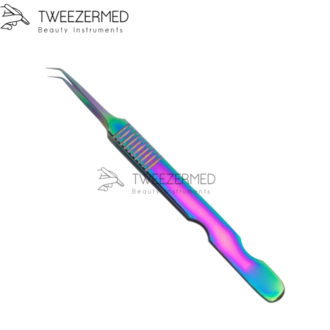 Multi-Plasma Titanium Eyelash Tweezer – Pro Lash Tool with Rainbow Finish By Tweezermed