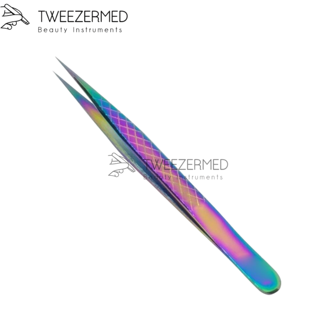 Multi-Plasma Titanium Eyelash Tweezer – Pro Lash Tool with Rainbow Finish By Tweezermed