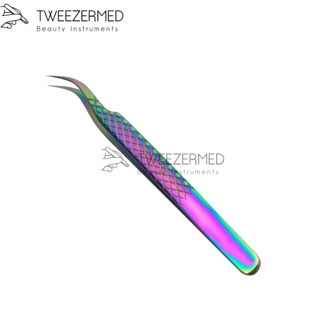 Multi-Plasma Titanium Eyelash Tweezer – Pro Lash Tool with Rainbow Finish By Tweezermed