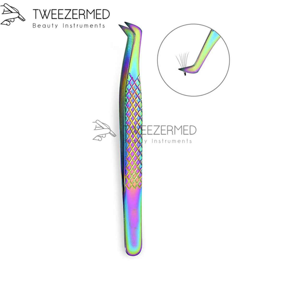 Multi-Plasma Titanium Eyelash Tweezer – Pro Lash Tool with Rainbow Finish By Tweezermed