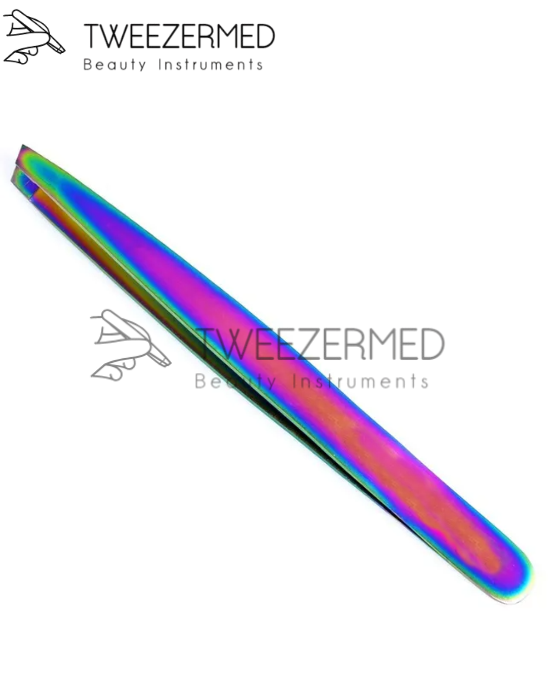 Multi-Plasma Eyebrow Tweezer – Slanted Rainbow Finish by Tweezermed