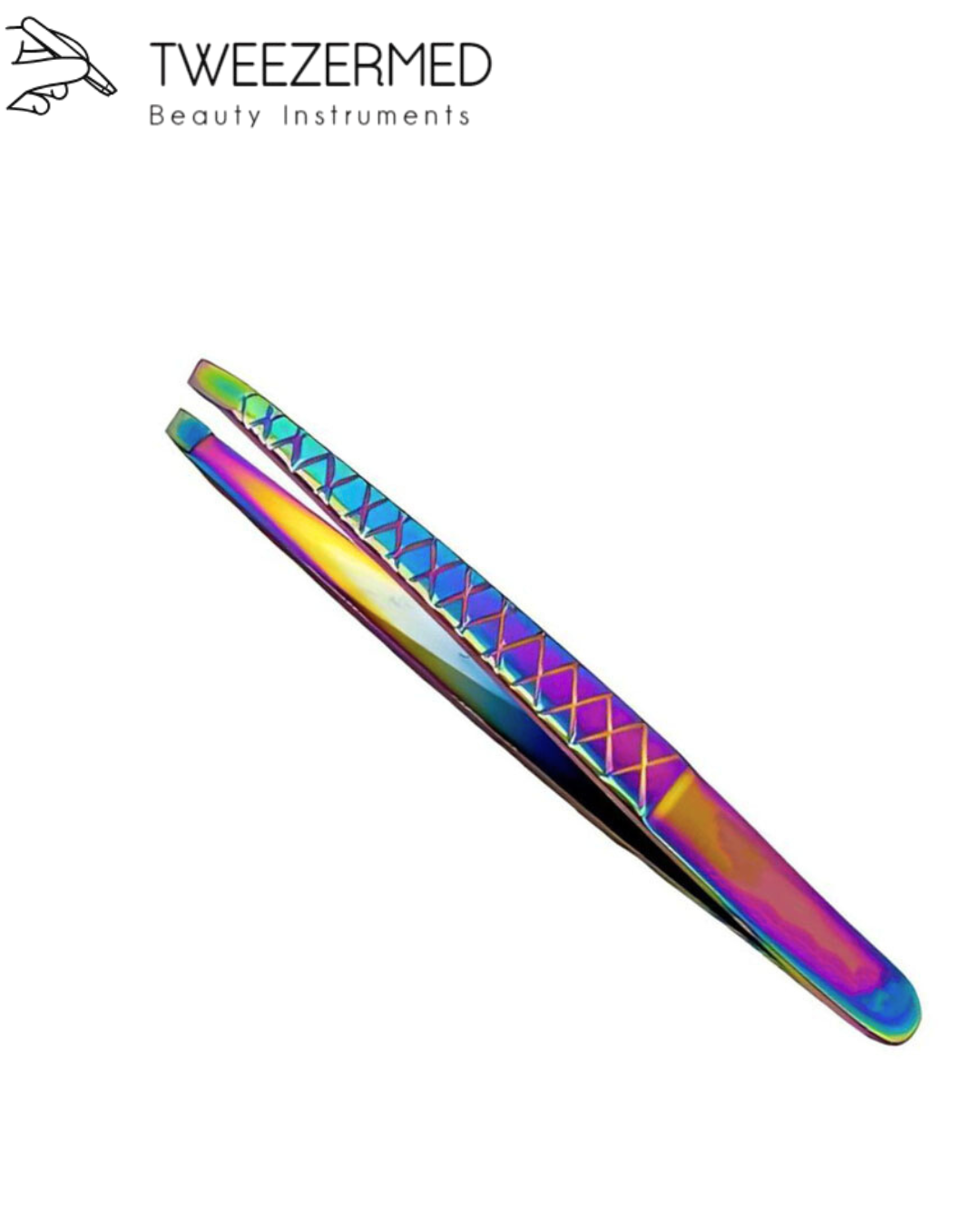 Multi-Plasma Eyebrow Tweezer – Slanted Rainbow Finish by Tweezermed