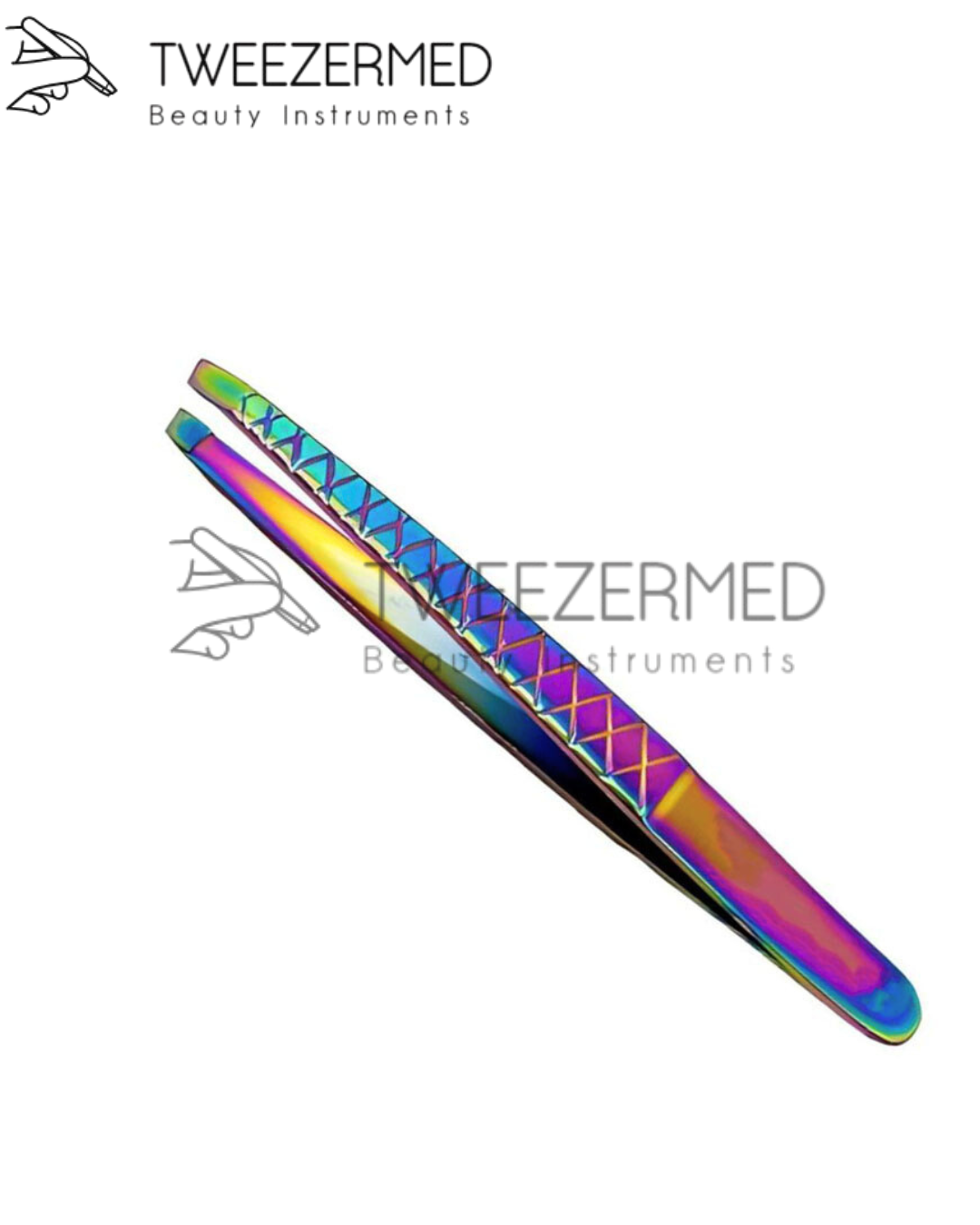 Multi-Plasma Eyebrow Tweezer – Slanted Rainbow Finish by Tweezermed