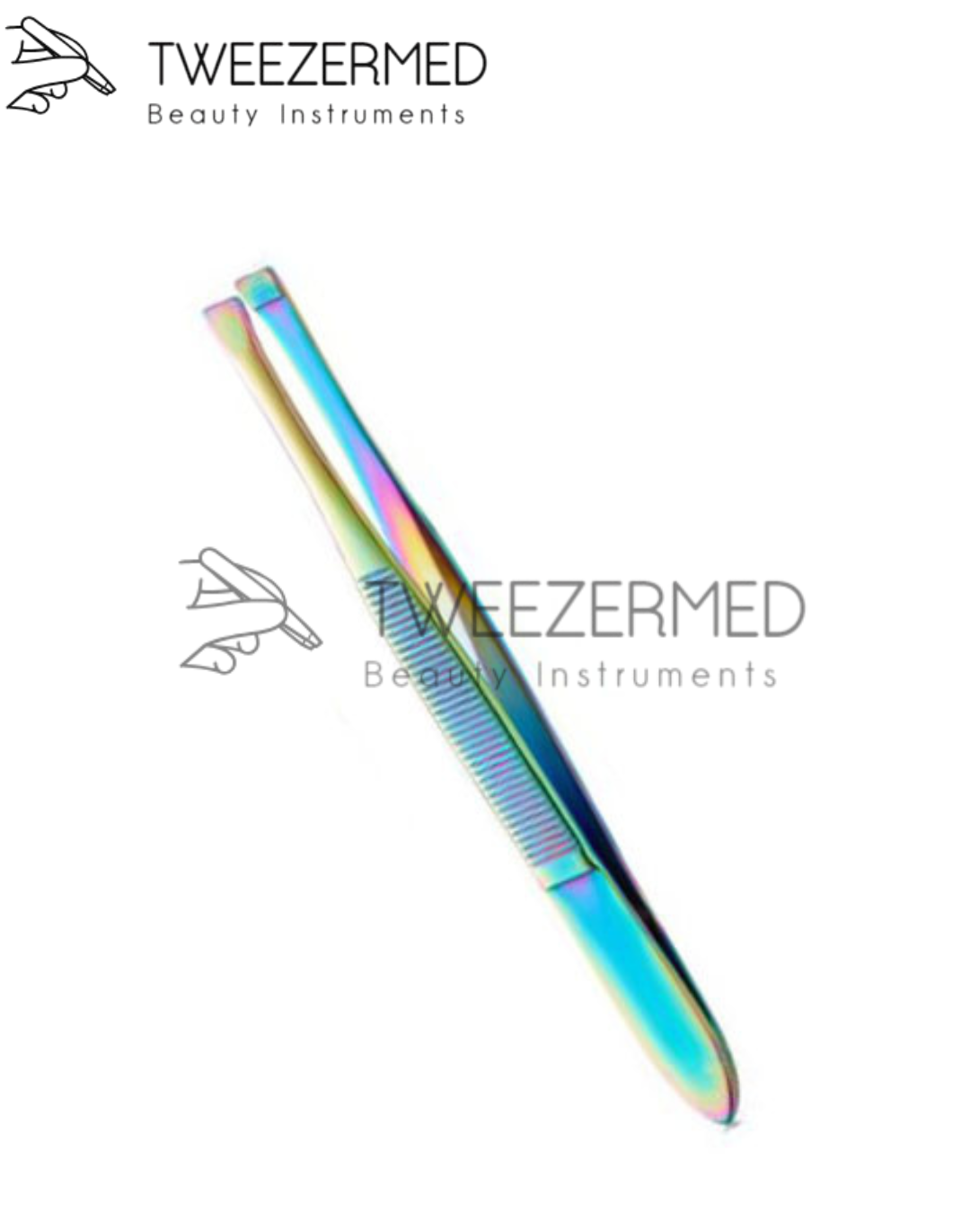 Multi-Plasma Eyebrow Tweezer – Slanted Rainbow Finish by Tweezermed