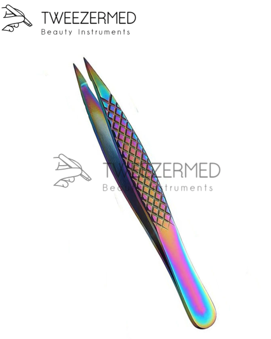 Multi-Plasma Eyebrow Tweezer – Slanted Rainbow Finish by Tweezermed