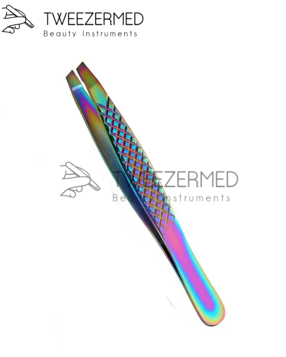 Multi-Plasma Eyebrow Tweezer – Slanted Rainbow Finish by Tweezermed