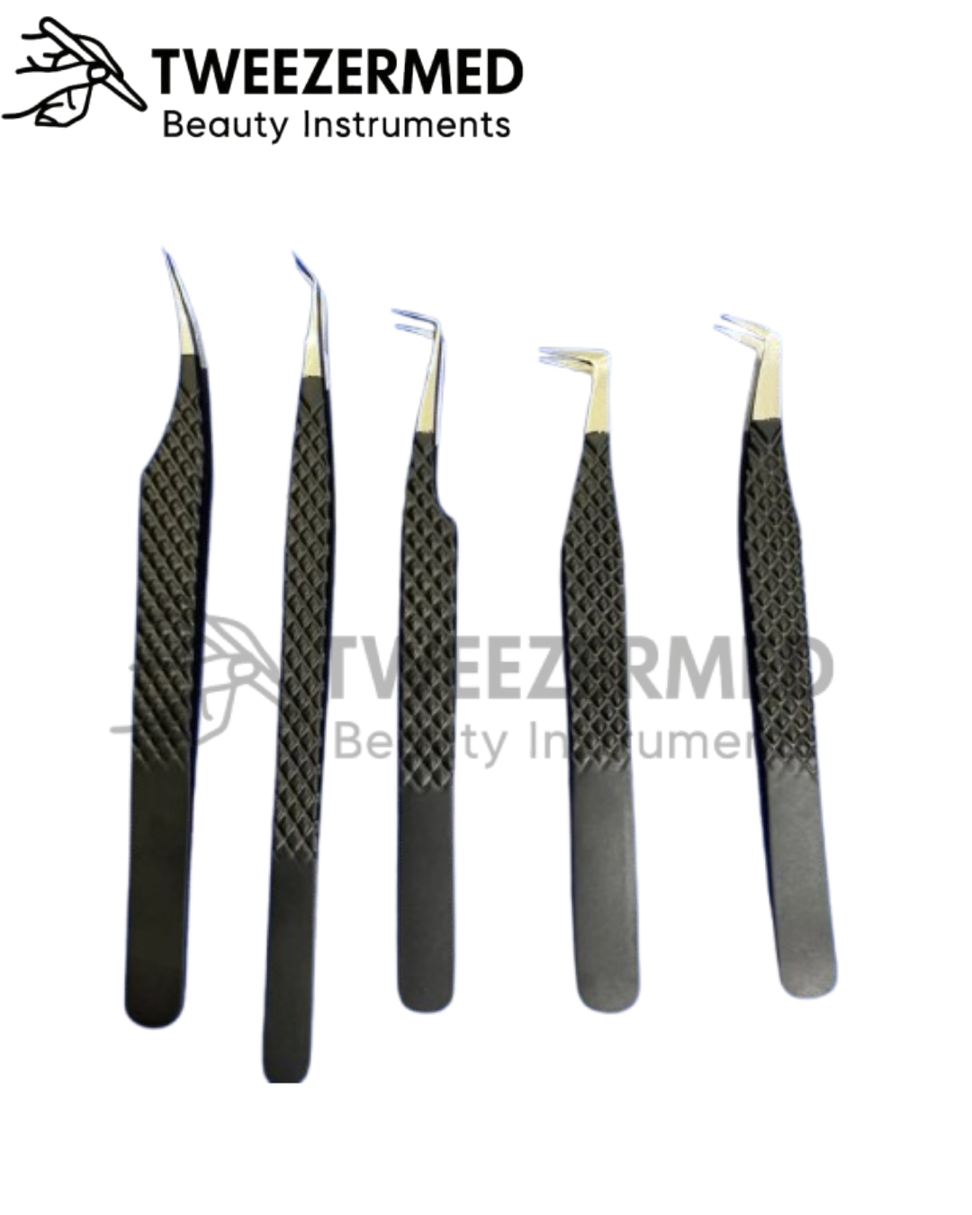 5 Pcs Matte Black Lash Tweezer Set – Pro Precision by TweezerMed