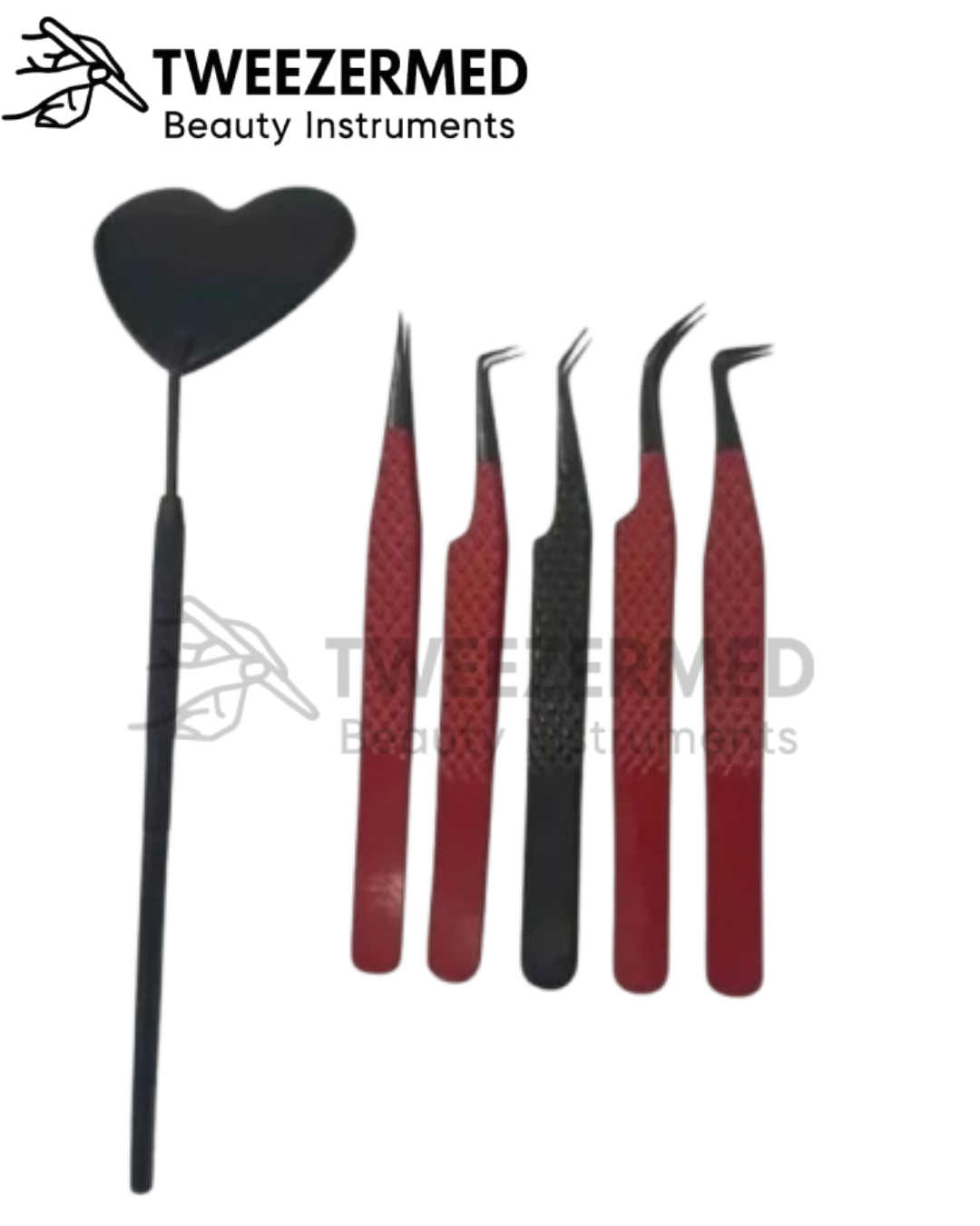 6 Pcs Red & Black Mirror Lash Tweezer Kit – Pro Set by TweezerMed