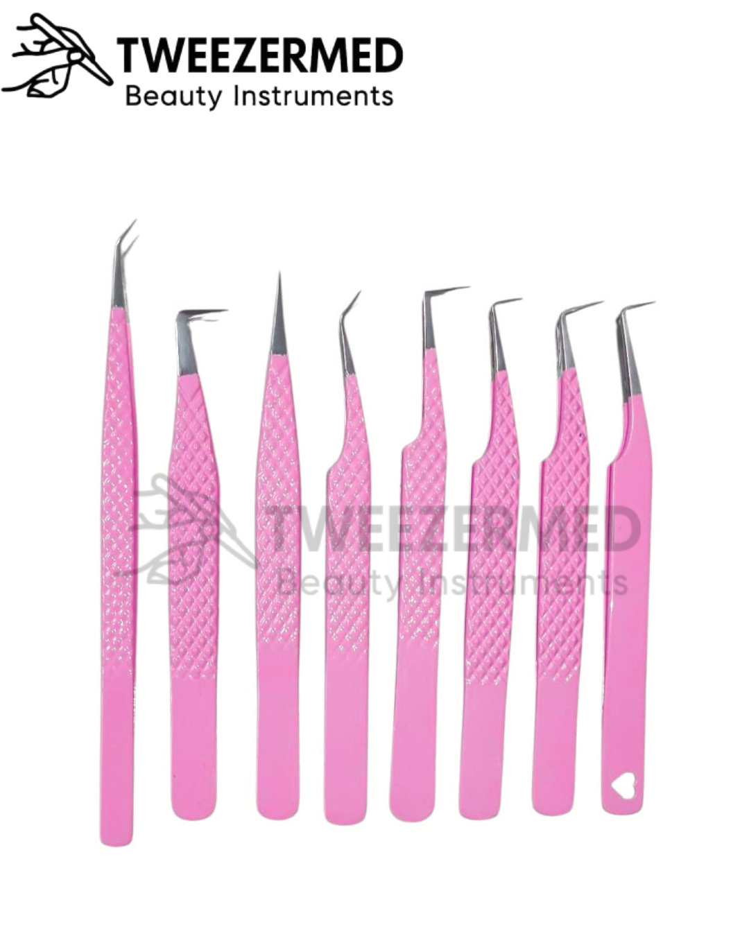 7 Pcs Blush Pink Lash Tweezer Set – Powder Coated Precision by TweezerMed