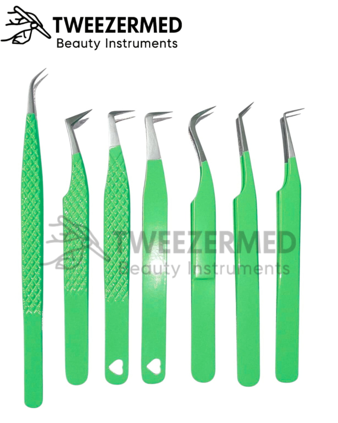 7 Pcs Sage Green Lash Tweezer Set – Premium Powder Coating by TweezerMed