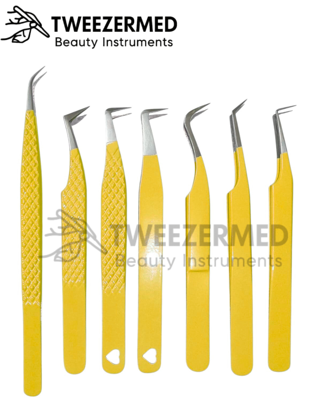 7 Pcs Yellow Lash Tweezer Set – Powder Coated Precision by TweezerMed