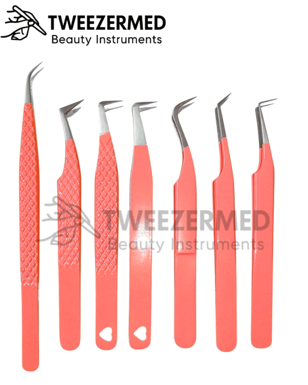 7 Pcs Burnt Orange Lash Tweezer Set – Powder Coated Elegance by TweezerMed