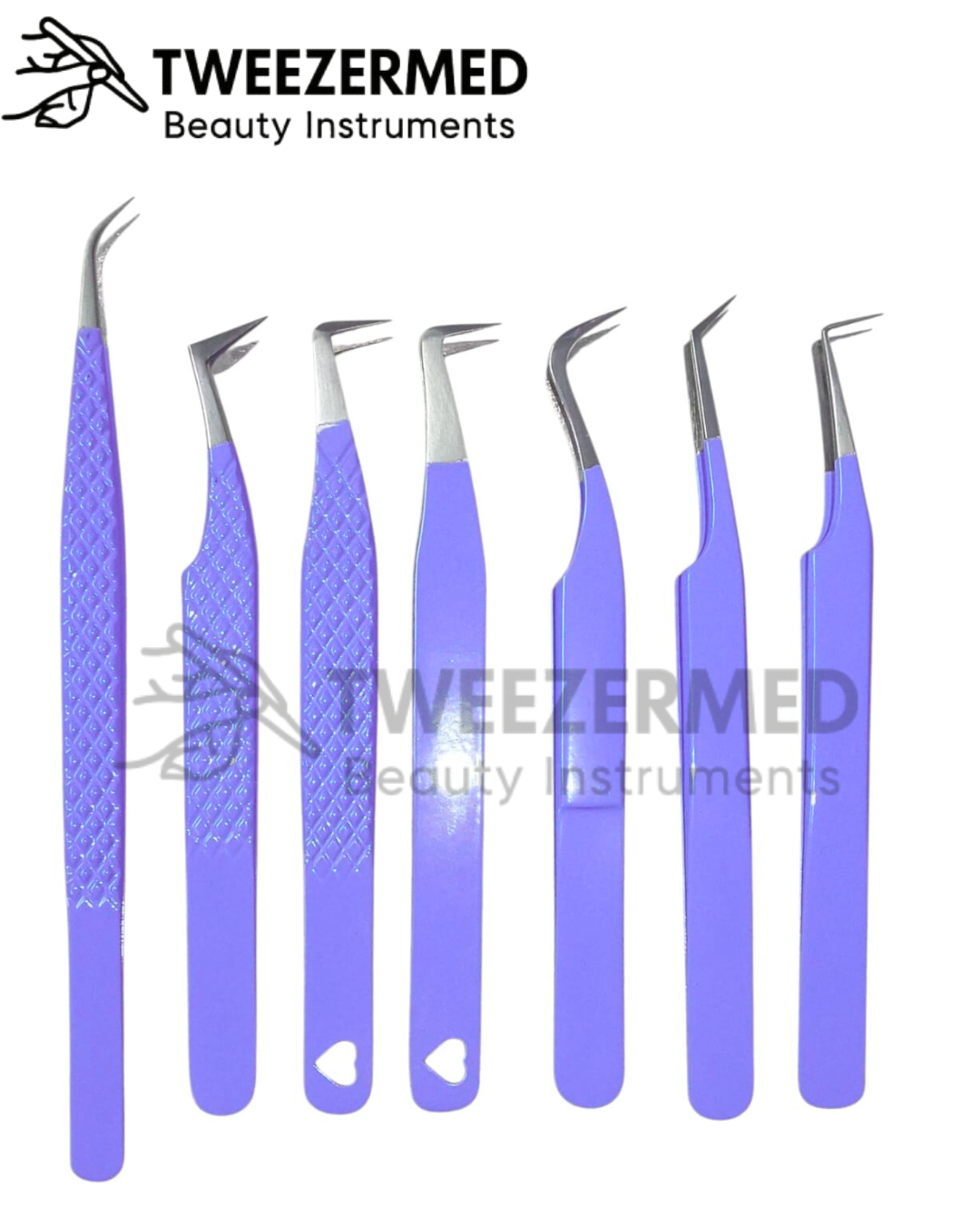 7 Pcs Purple Lash Tweezer Set – Sleek Powder Coating by TweezerMed
