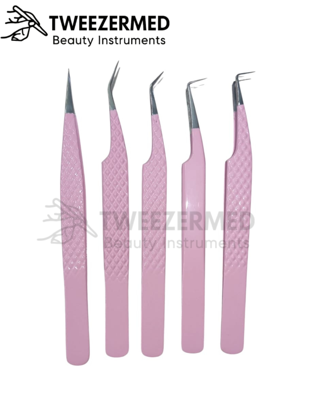 5 Pcs Slate Gray Lash Tweezer Set – Pro Powder Coated by TweezerMed