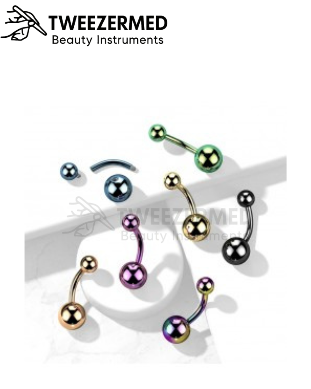 Titanium-Coated Belly Ring Set – 7 Pcs Threaded Ball Top by TweezerMed