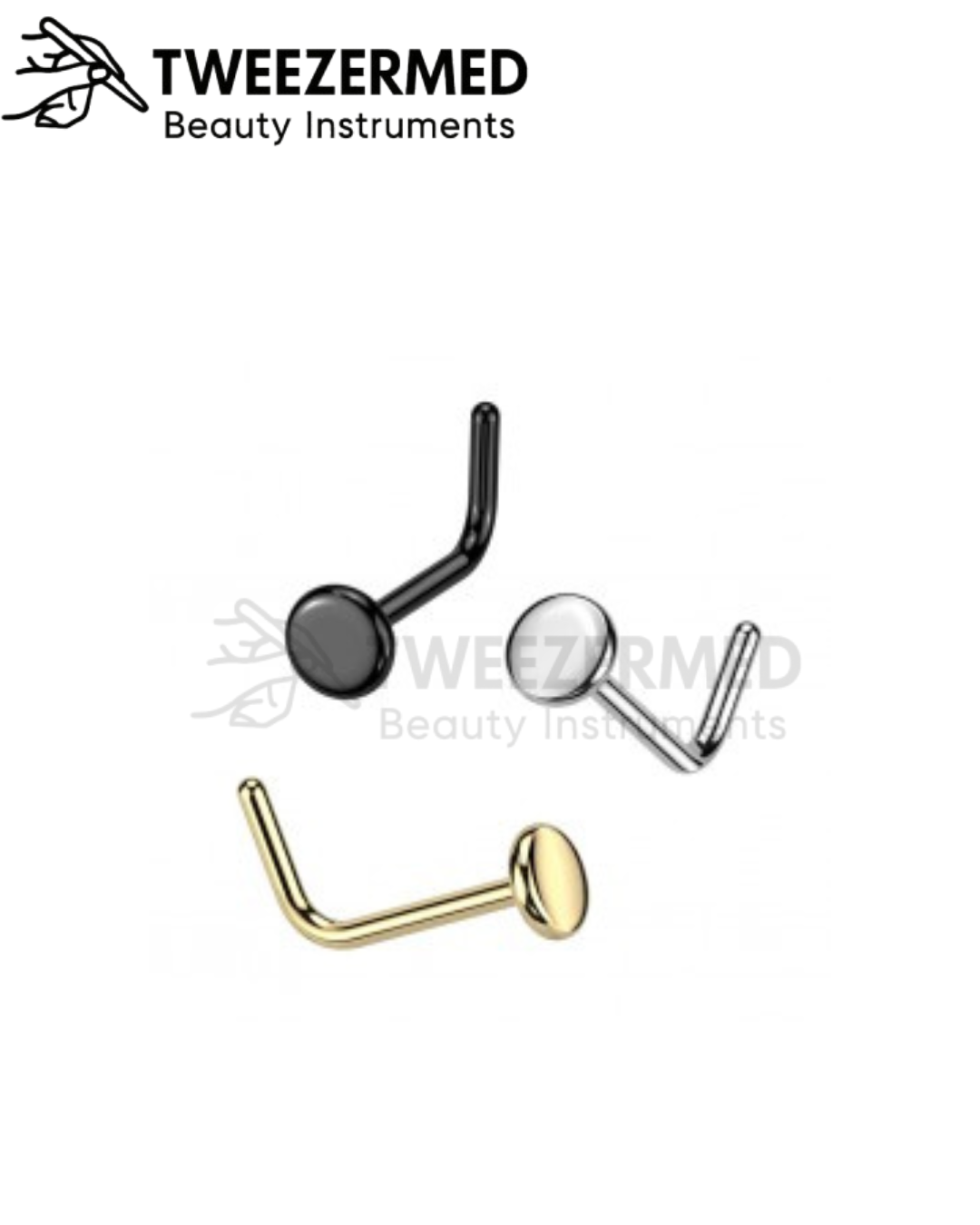 L Bend Nose Ring with Flat Disc Top – 3 Pcs Surgical Steel Set by TweezerMed