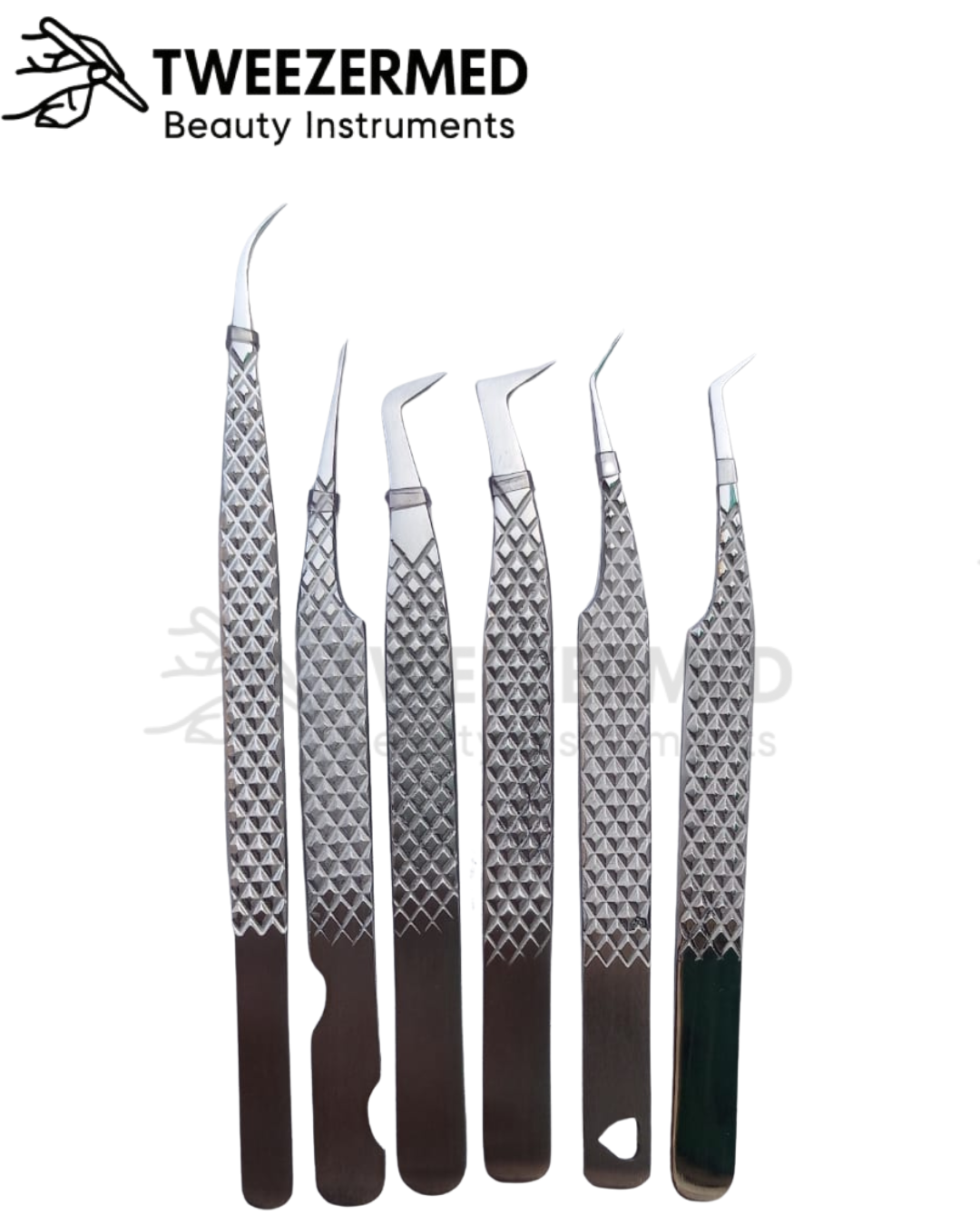 6 Pcs Stainless Steel Lash Tweezer Set – Mirror Finish Pro Kit by TweezerMed