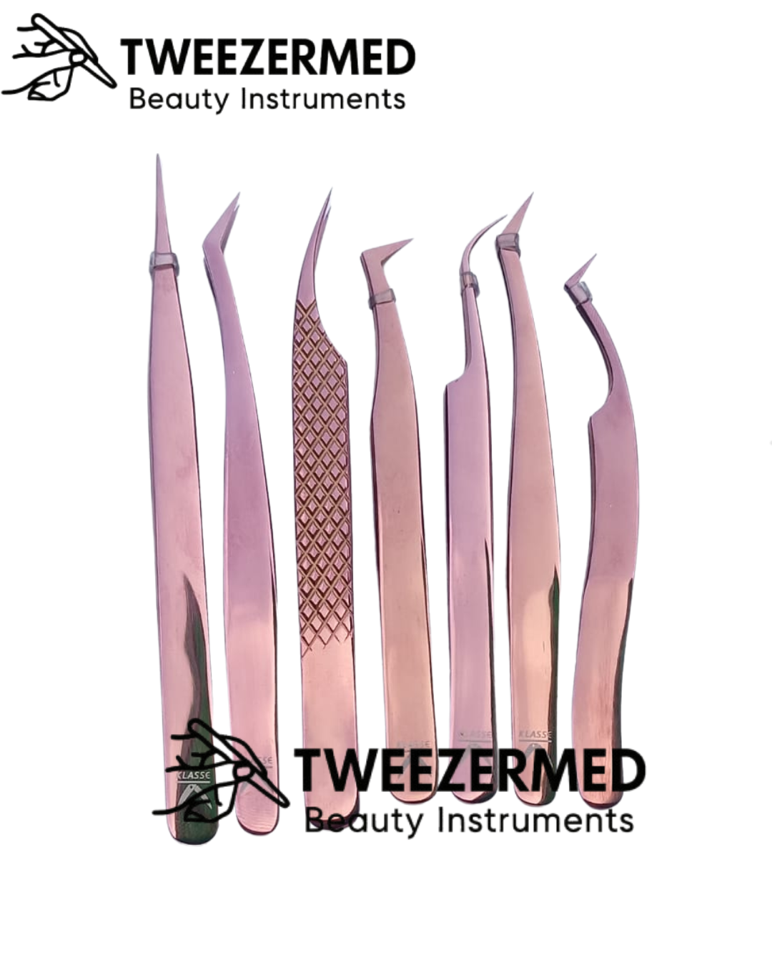 7 Pcs Rose Gold Mirror Lash Tweezer Set – Premium Pro Kit by TweezerMed