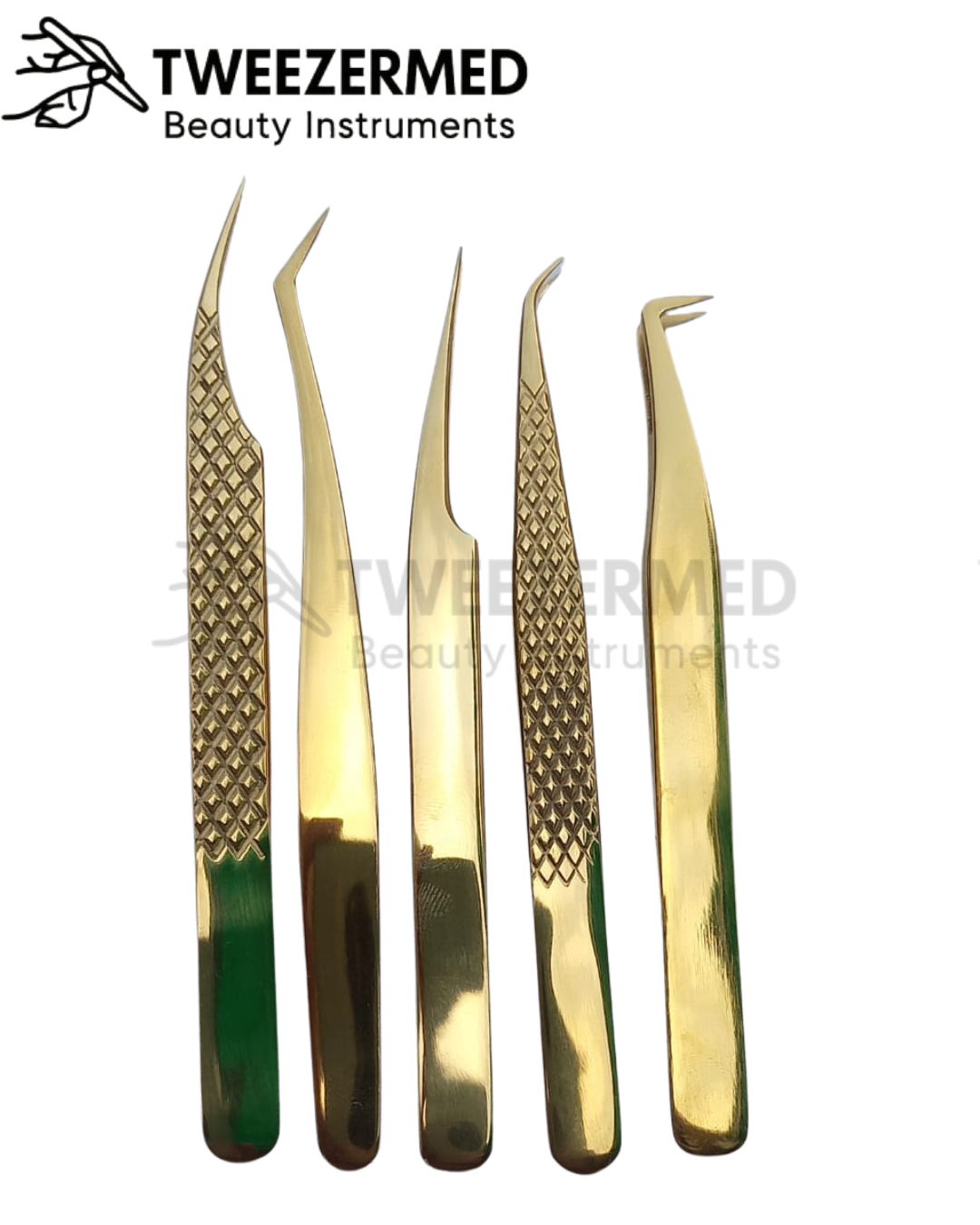 5 Pcs Gold Lash Tweezer Set – Luxury Pro Tools by TweezerMed