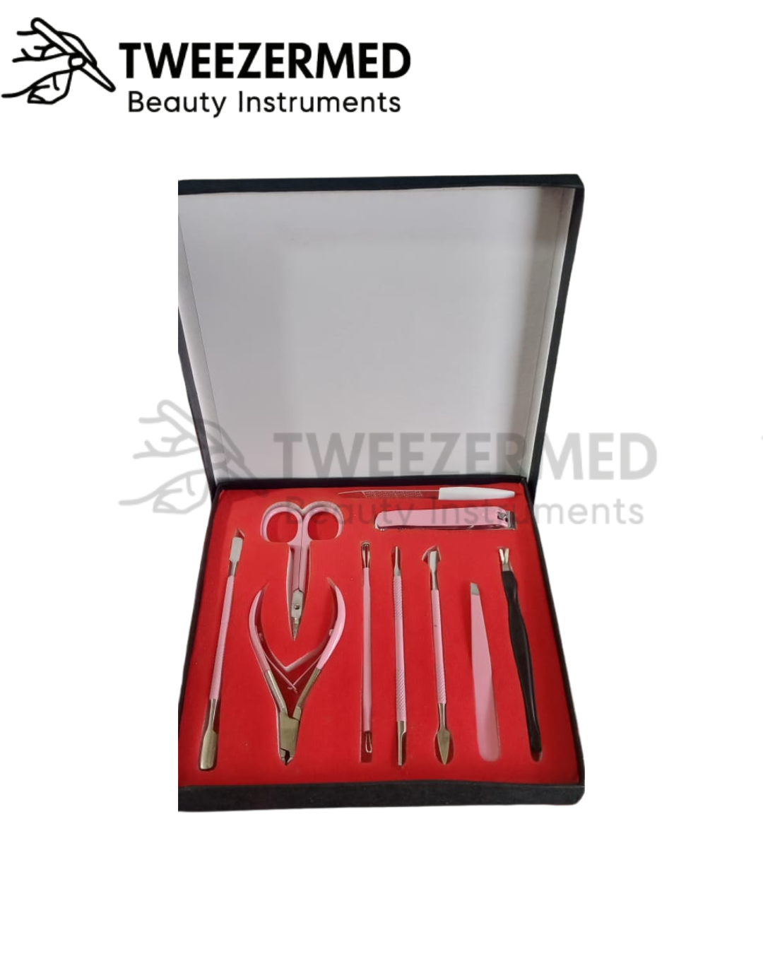 10 Pcs Pink Mani Pedi Kit – Professional Grooming Set by TweezerMed