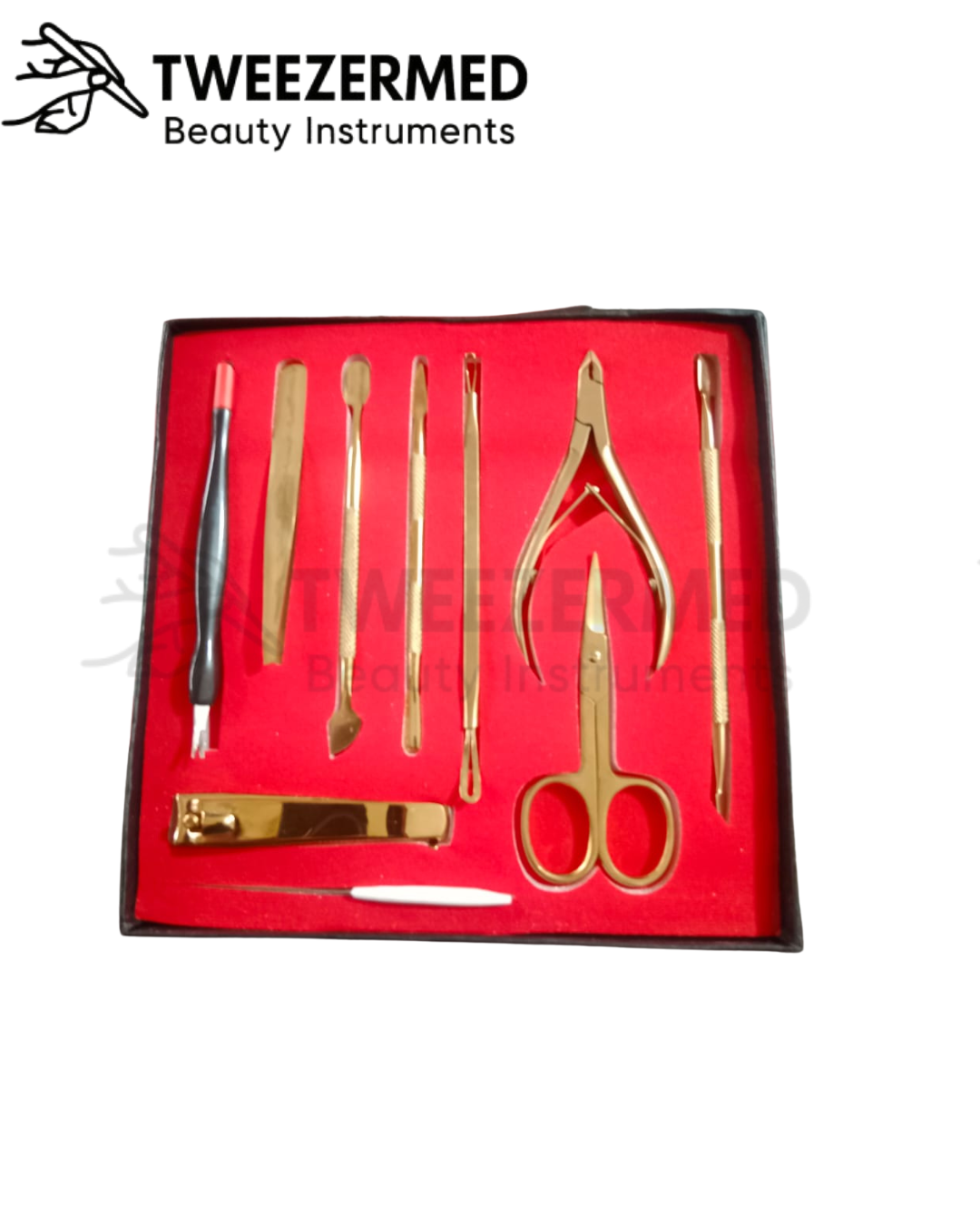 10 Pcs Gold Mani Pedi Kit – Sleek Class Grooming Set by TweezerMed