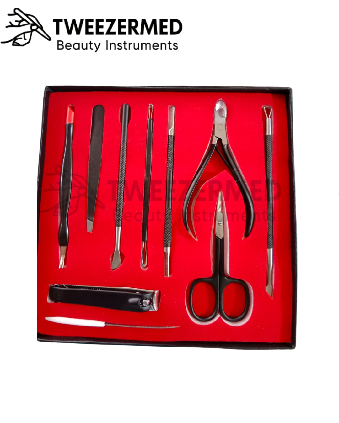 10 Pcs Black Matte Mani Pedi Kit – Pro Nail Grooming Tools by TweezerMed