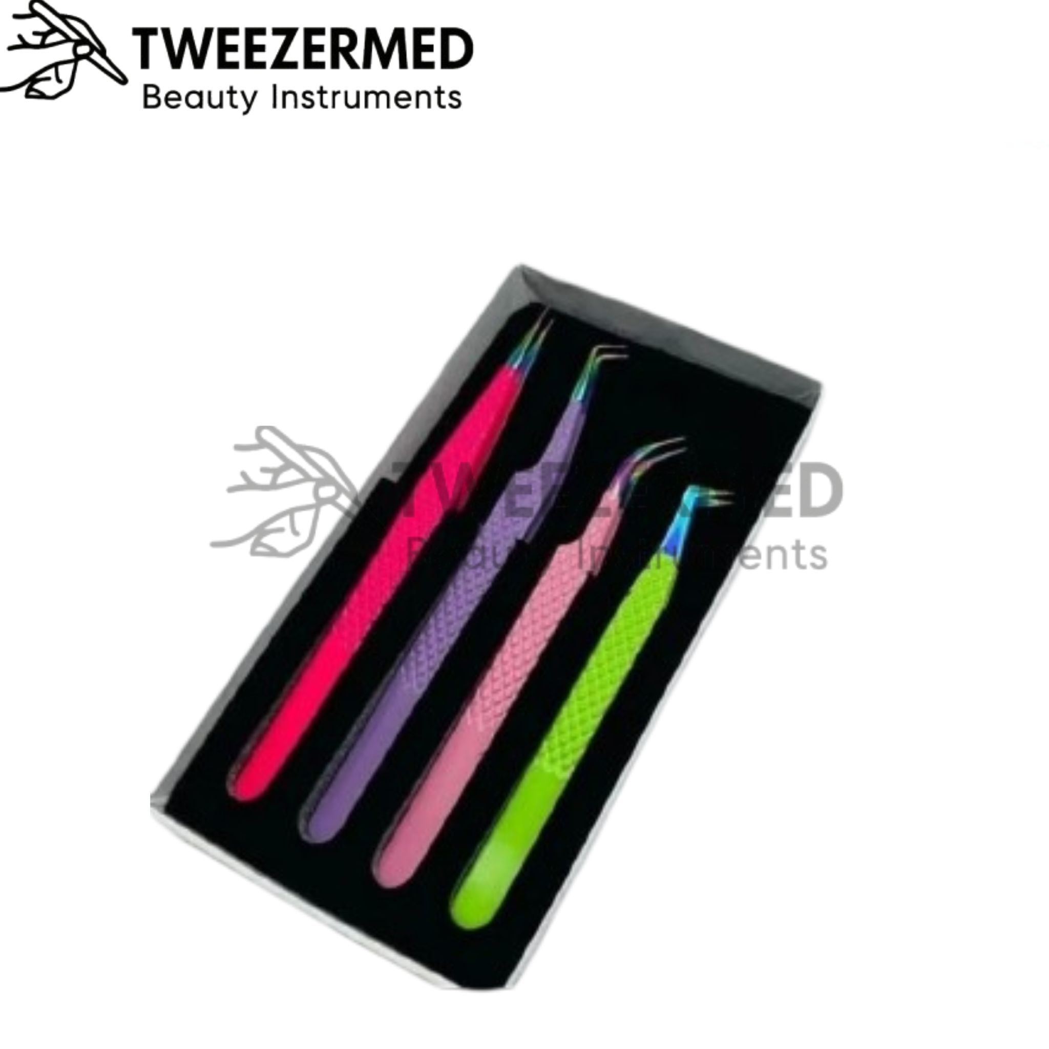 4 Pcs Tweezers Set – Multi-Color Eyebrow & Lash Tweezers | Tweezermed